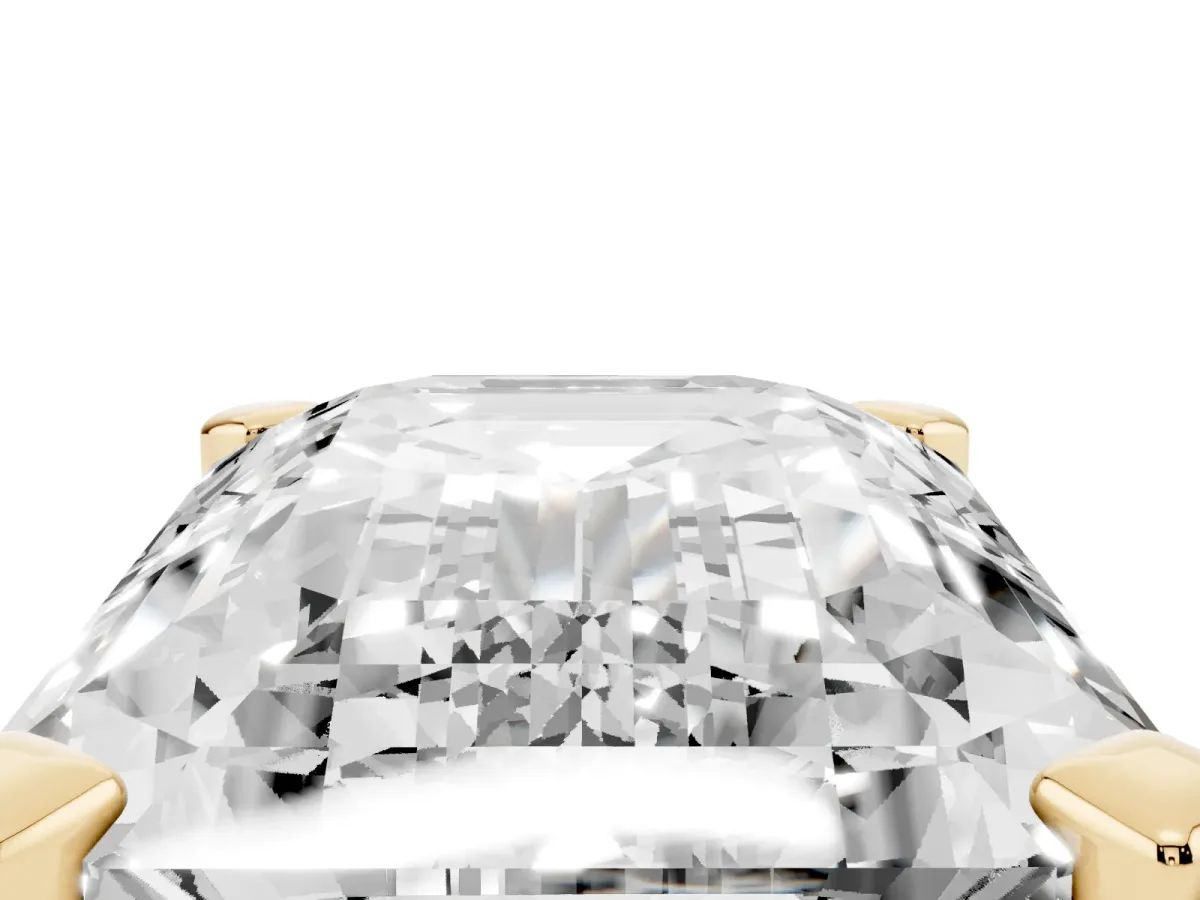 Emerald Cut Diamond Solitaire Ring with Prong Setting and Classic Band Yellow gold