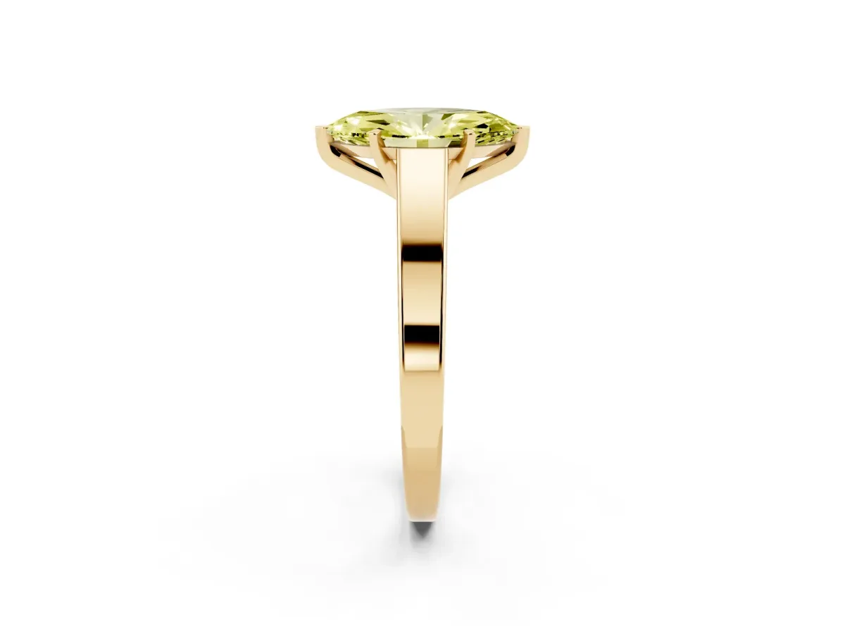 Fancy Yellow Marquise Cut Solitaire Engagement Ring with Four-Prong Setting and Tapered Band Yellow gold