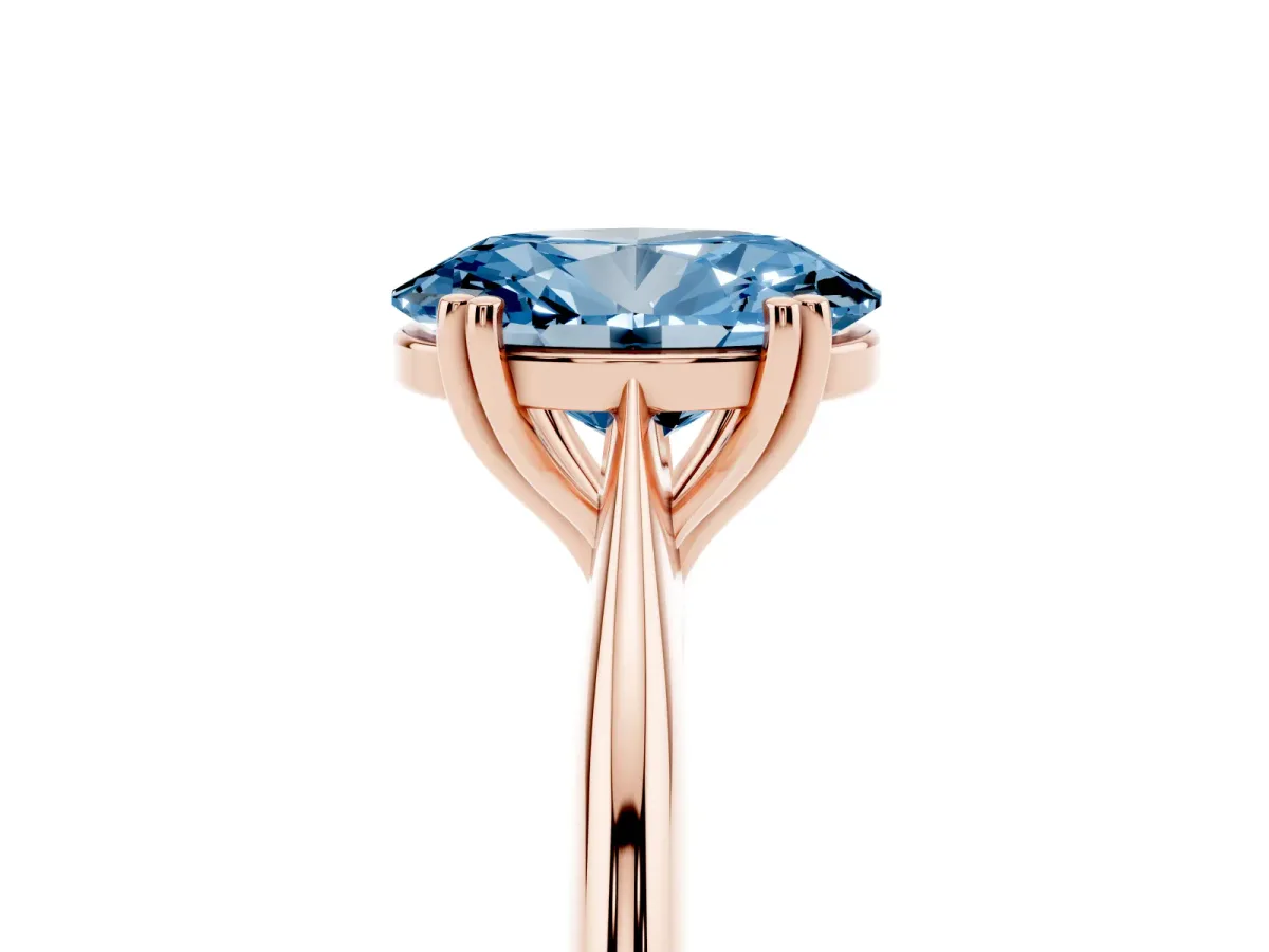 Fancy Blue Oval Cut Solitaire Diamond Ring with Six-Prong Setting and Classic Band Rose gold