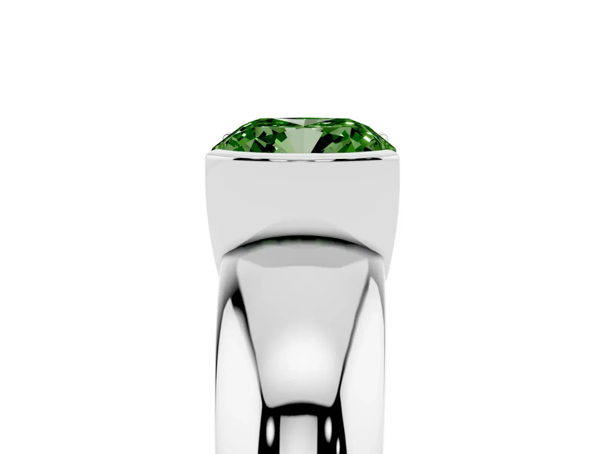 Fancy Green Cushion Cut Solitaire Tension Set Diamond Ring with Wide Band White gold