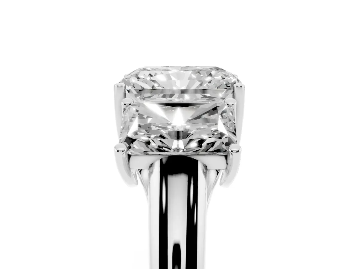 Three-Stone Radiant Cut Diamond Engagement Ring with Prong Setting Silver