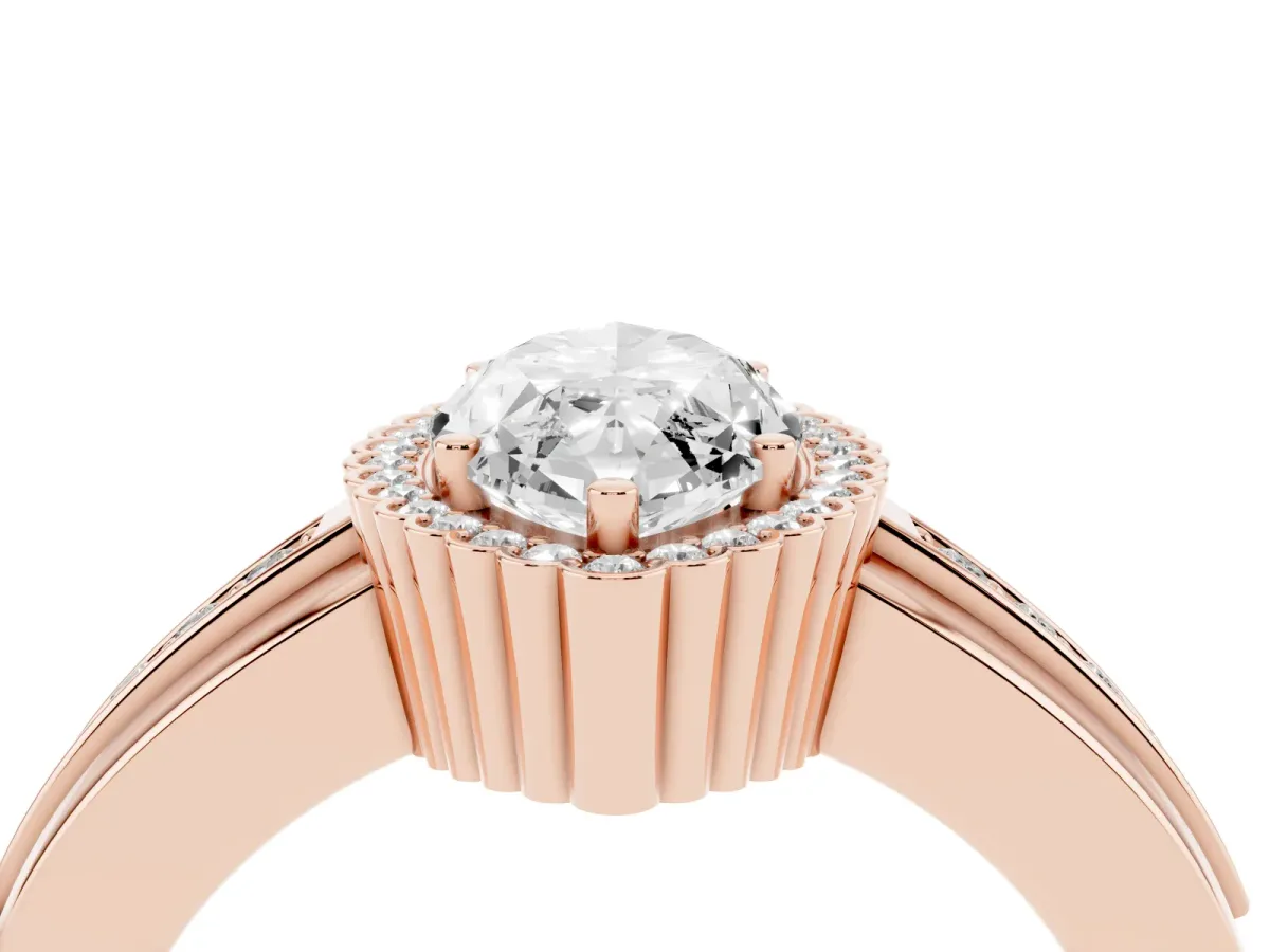 Marquise Cut Cut Halo Pave Band Four-Prong Ring Rose gold