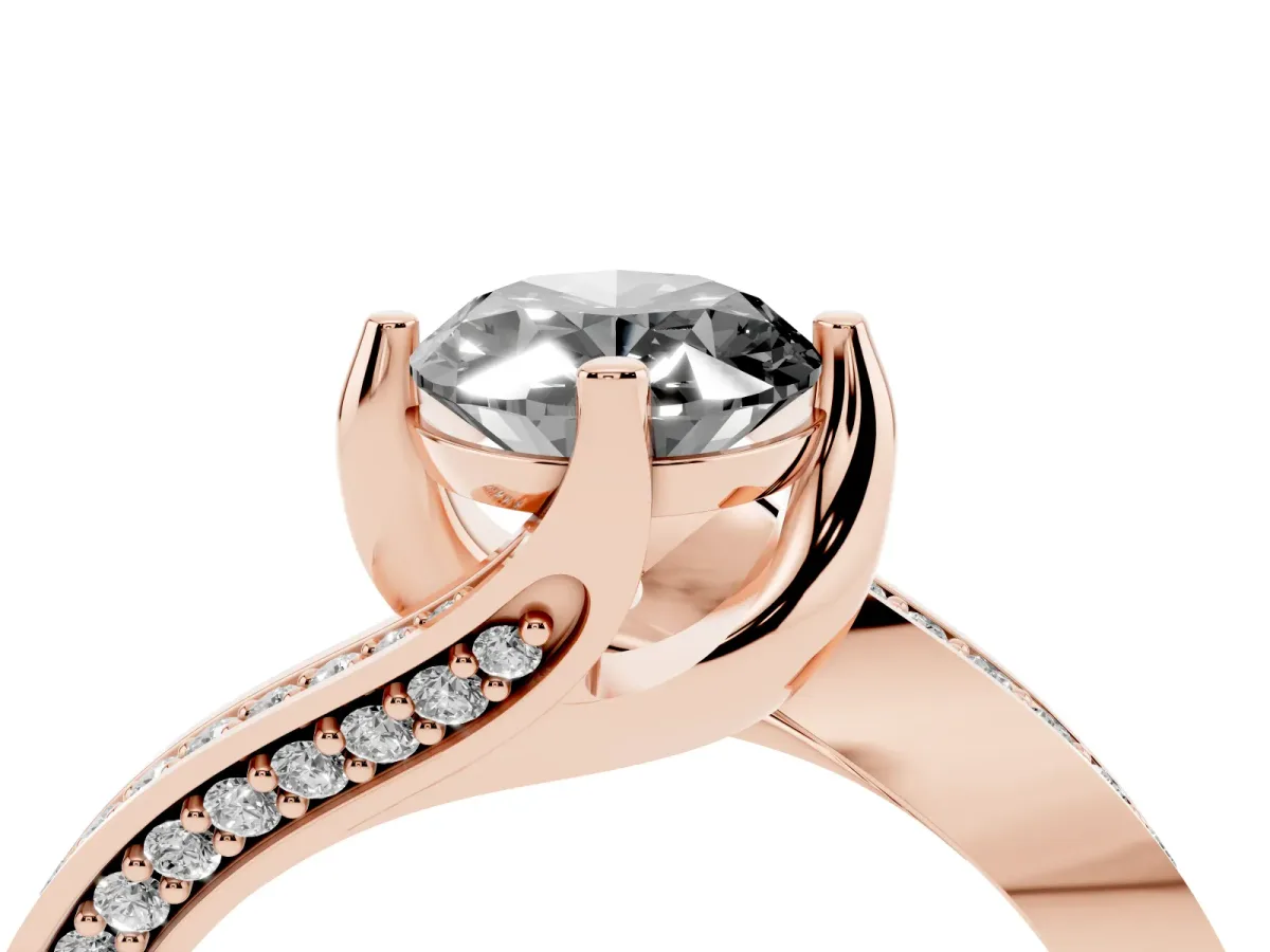 Fancy Black Oval Cut Solitaire Diamond Twist Band with Pavé Setting and Four-Prong Setting Rose gold