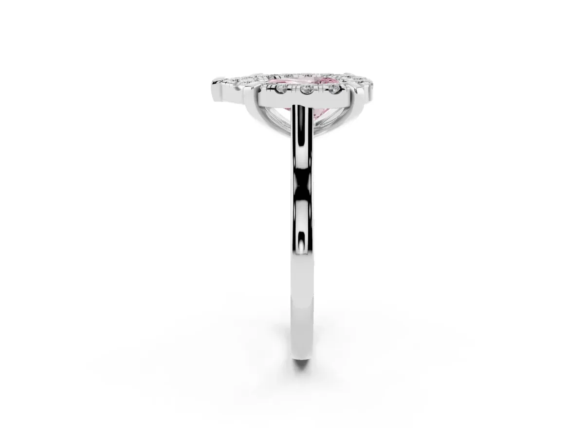 Fancy Pink Pear Cut Diamond Cluster Halo Solitaire with Four-Prong Setting Silver