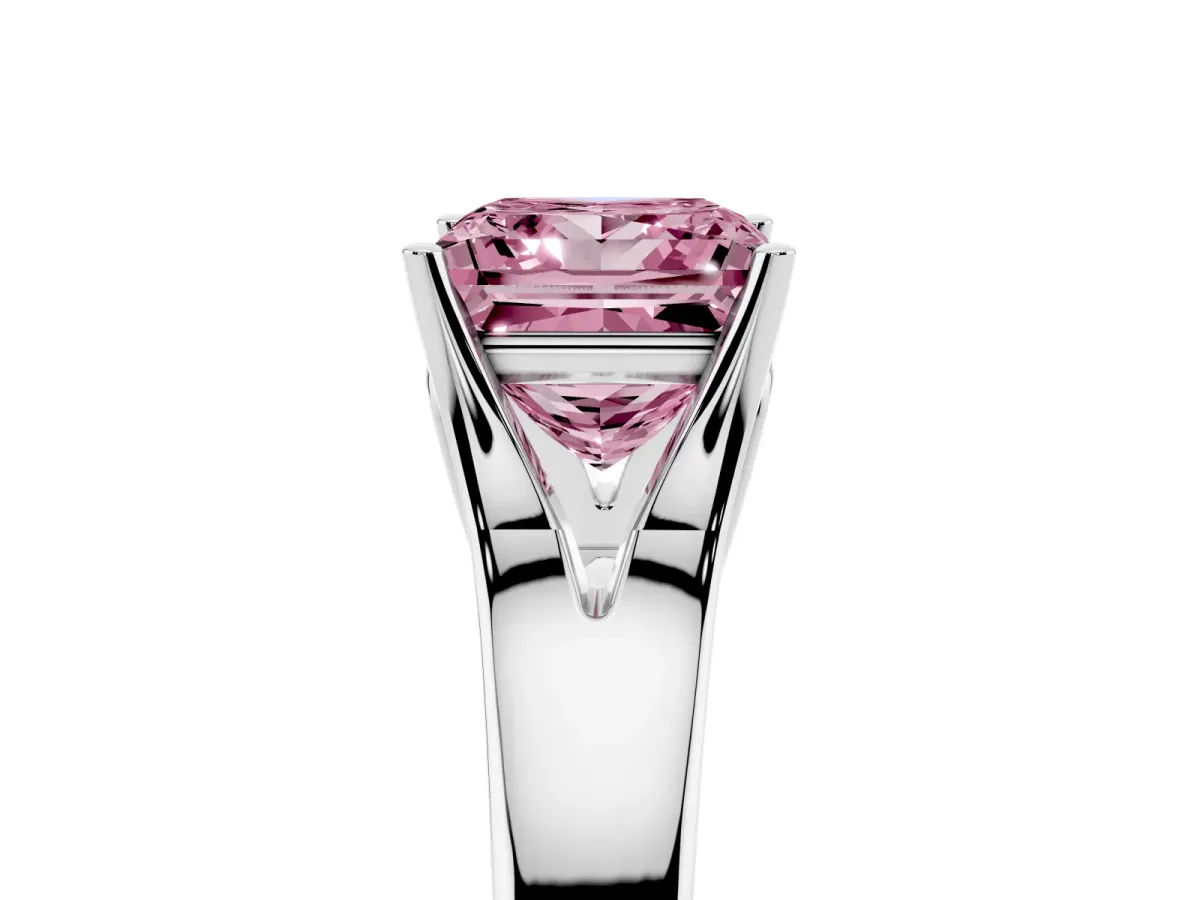 Fancy Pink Princess Cut Solitaire Diamond Ring with Cathedral Band and Four-Prong Setting White gold