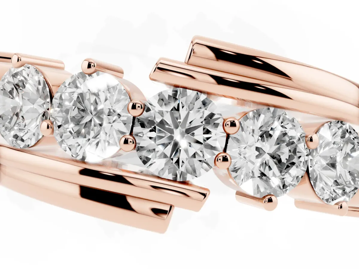 Round Diamond Wave Band with Channel and Shared Prong Setting Rose gold