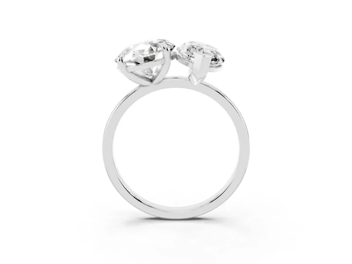 Round and Marquise Toi Moi Ring with Prong Setting and Plain Band Platinum