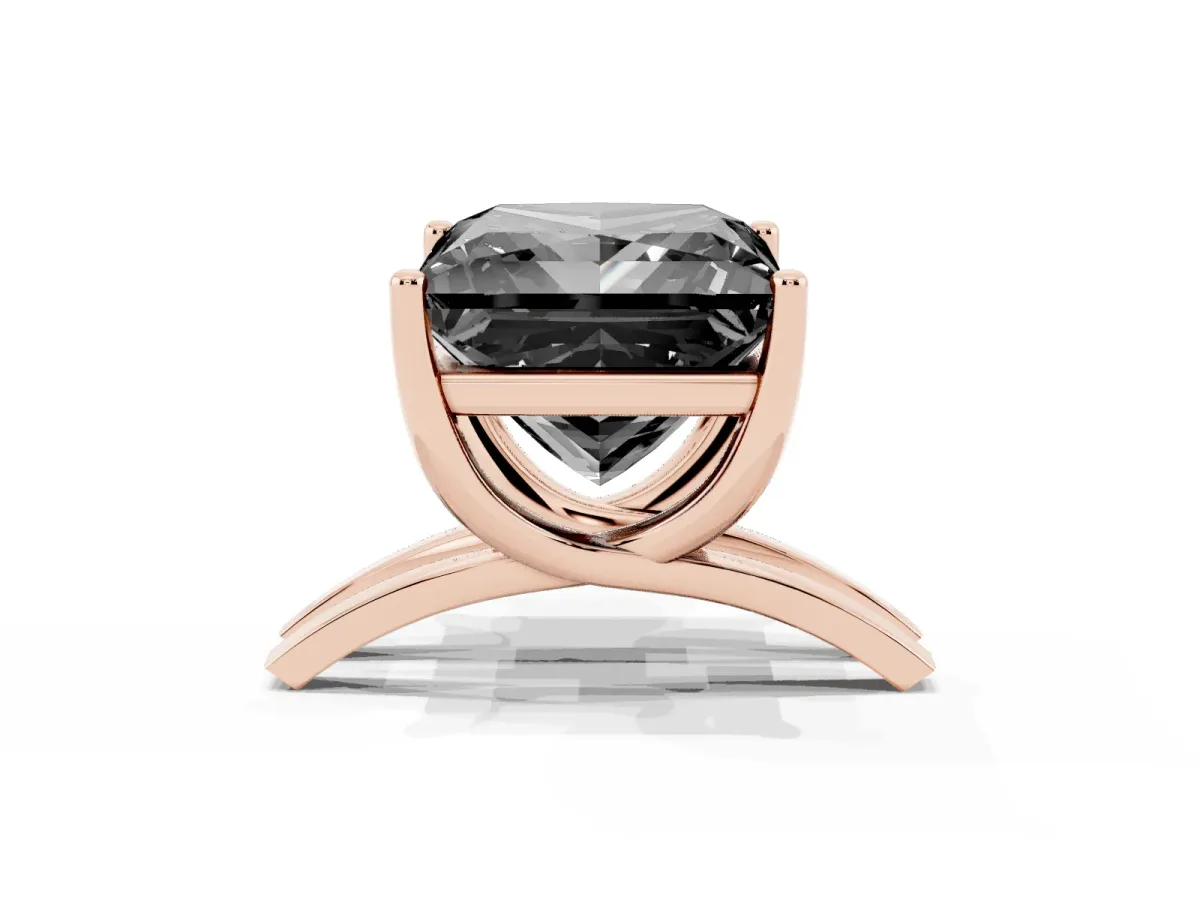 Fancy Black Princess Cut Cut Diamond Solitaire Engagement Ring with Tapered Plain Band and Four-Prong Setting Rose gold