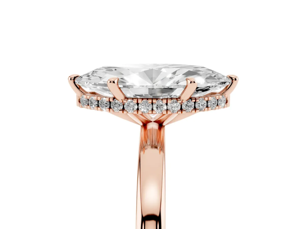 Marquise Cut Solitaire Engagement Ring with Cathedral Band and Four-Prong Setting Rose gold