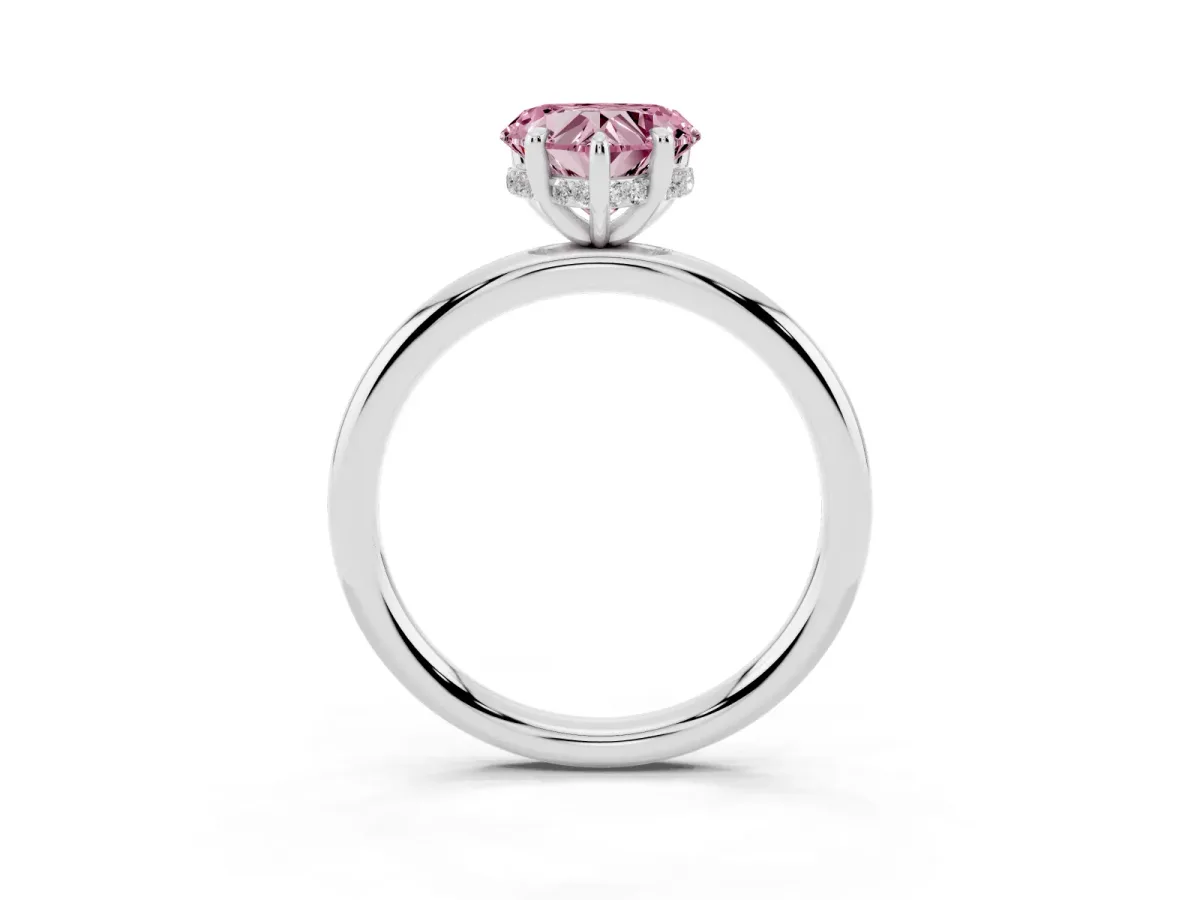 Fancy Pink Heart Cut Diamond Solitaire Ring with Thin Band and Four-Prong Setting Platinum