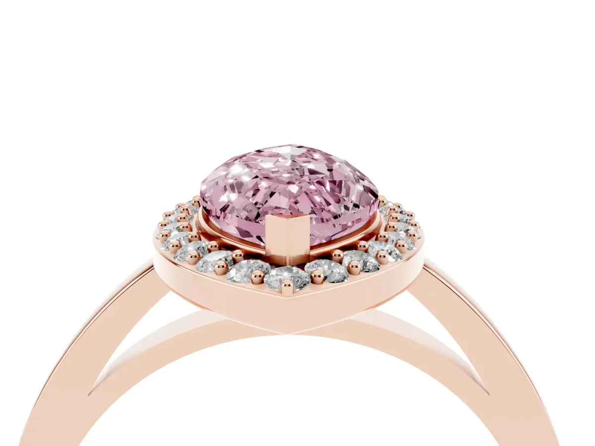 Fancy Pink Marquise Cut Halo Diamond Ring with Solitaire Band and Prong Setting Rose gold