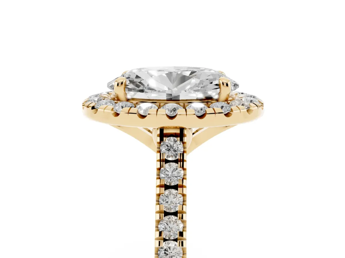 Oval Cut Diamond Cushion Halo Ring with Pavé Band Yellow gold