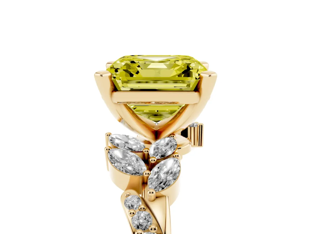 Fancy Yellow Asscher Cut Solitaire Marquise Twist Band with Six-Prong Setting Yellow gold