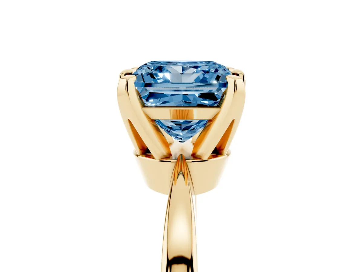 Fancy Blue Princess Cut Solitaire Engagement Ring with Six-Prong Setting and Tapered Band Yellow gold