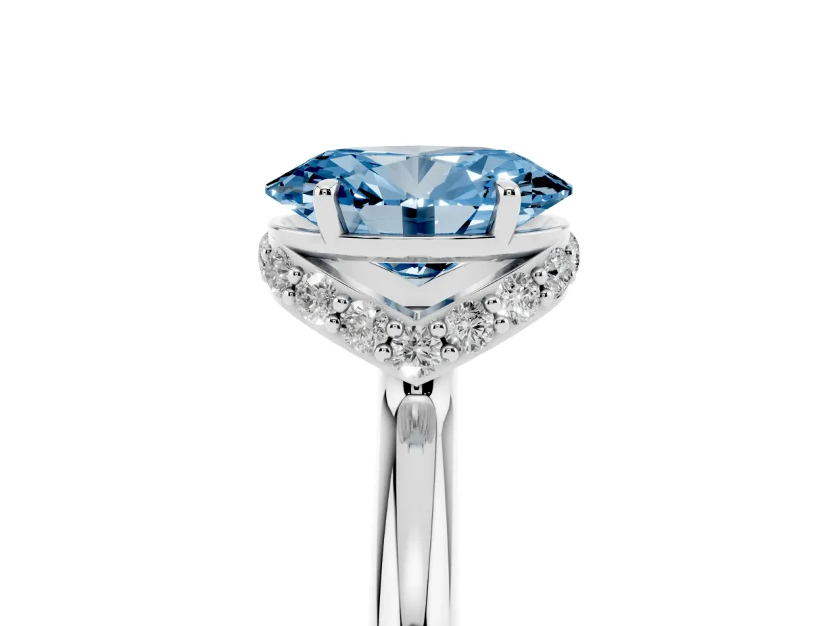 Fancy Blue Oval Cut Brilliant Solitaire Engagement Ring with Six-Prong Setting and Classic Band White gold