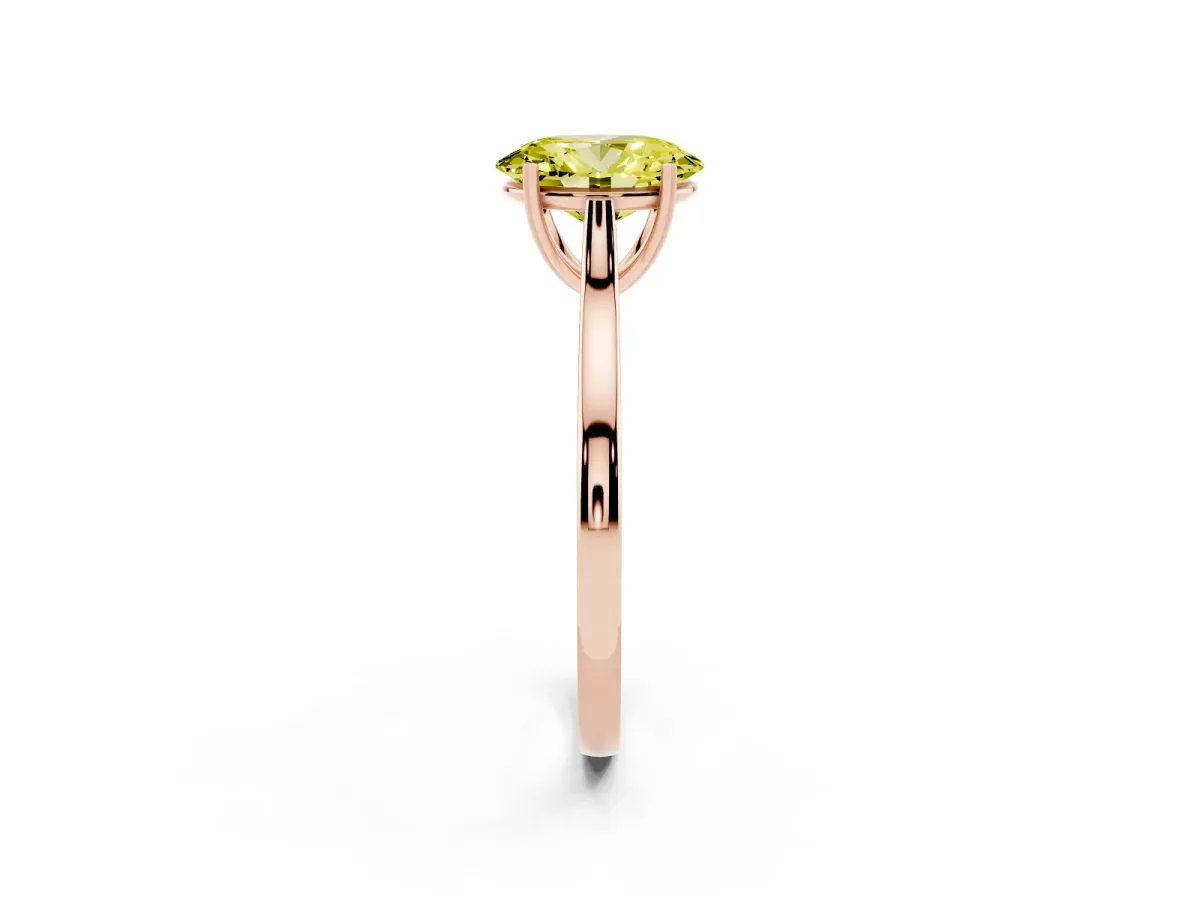 Fancy Yellow Oval Cut Solitaire Heart Prong Engagement Ring with Tapered Band Rose gold