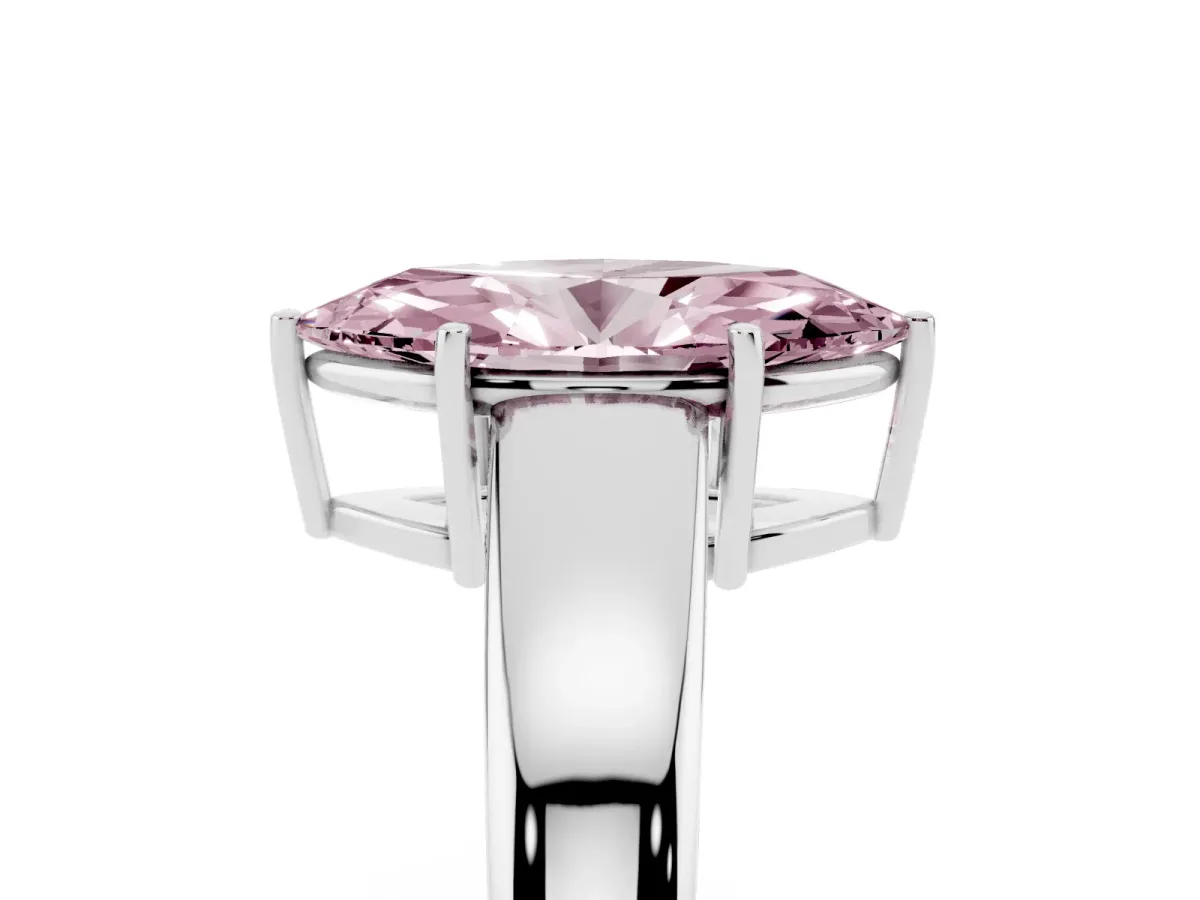 Fancy Pink Marquise Cut Solitaire Diamond Ring with Tapered Band and Four-Prong Setting Silver