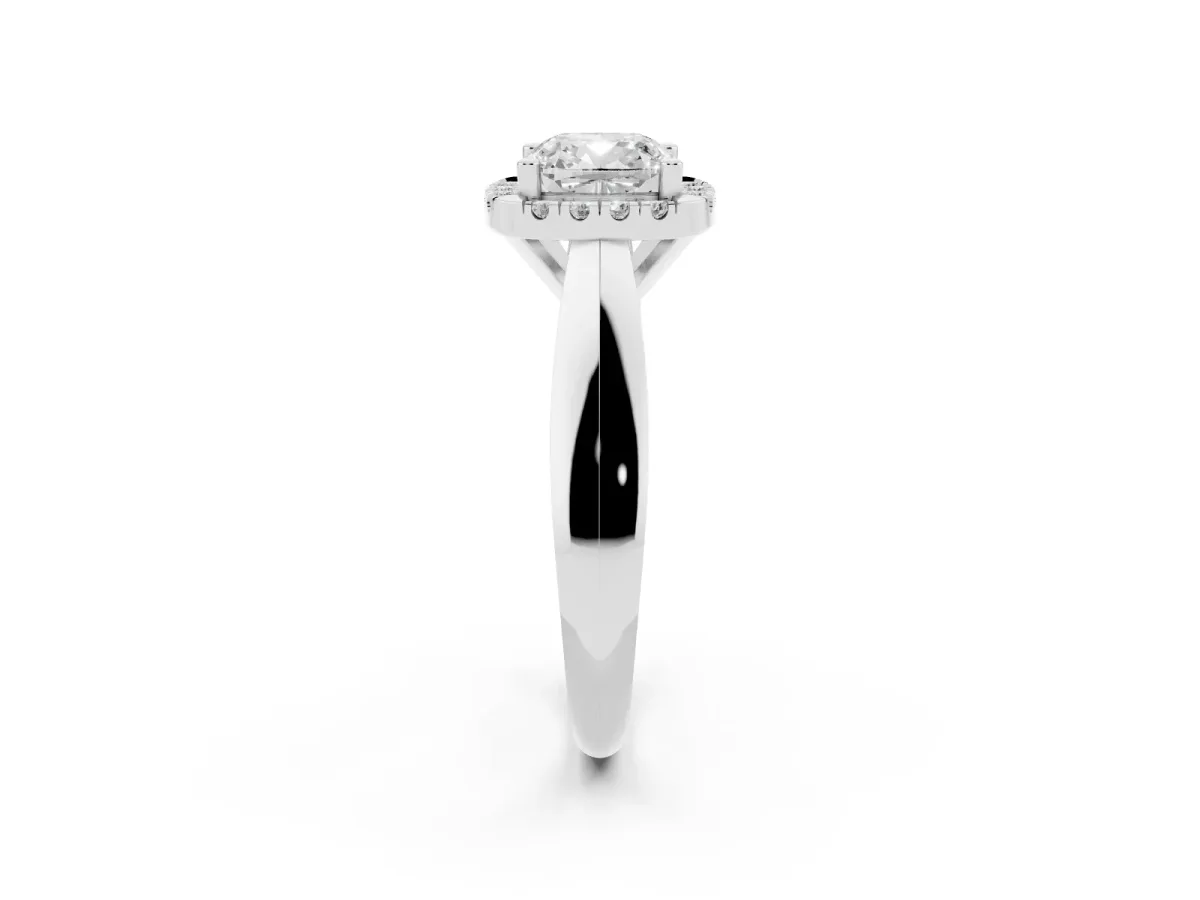 Cushion Cut Cut Halo Solitaire Engagement Ring with Square Band and Four-Prong Setting Silver