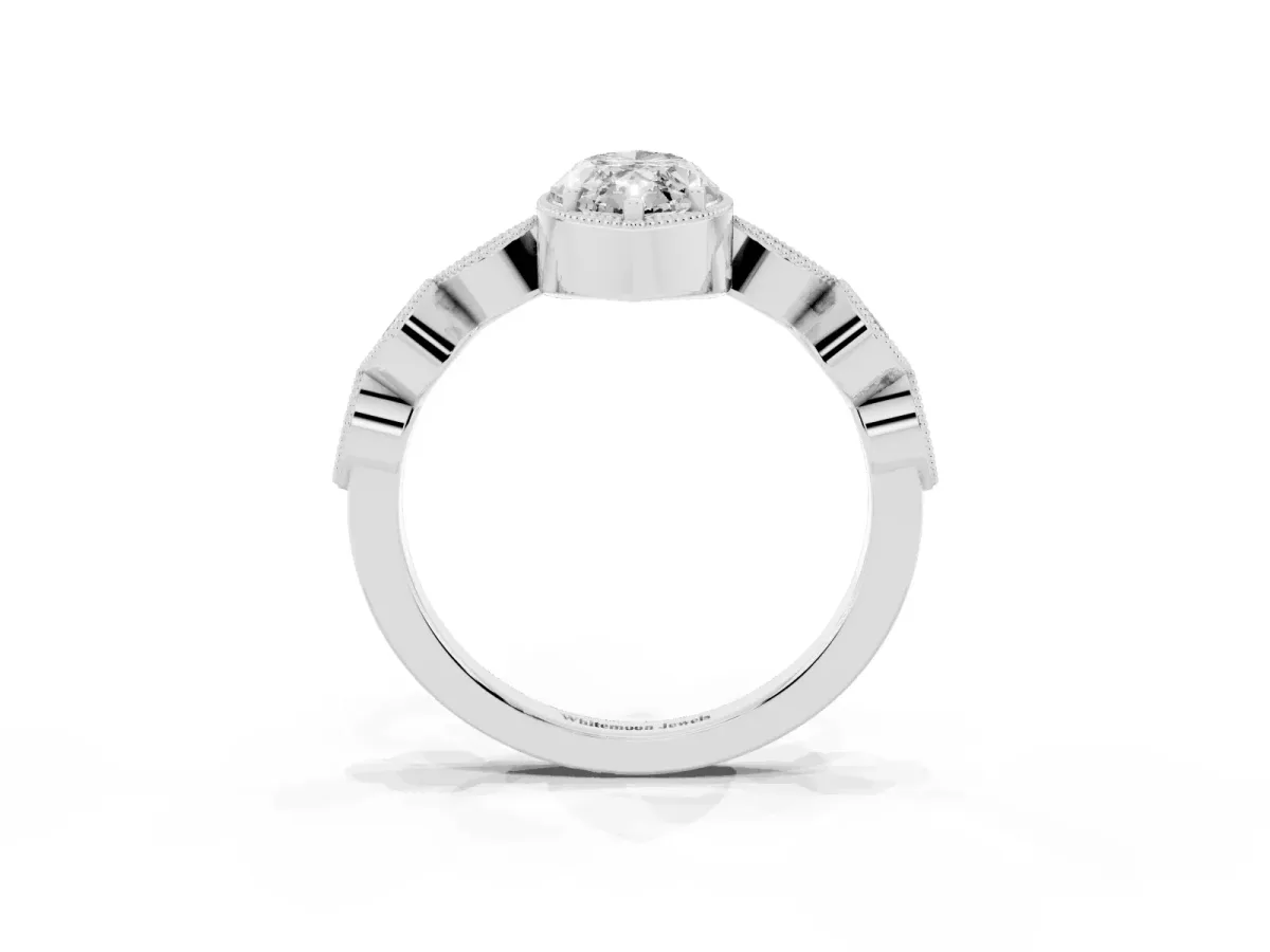 Marquise Cut Diamond Vintage Milgrain Ring with Round Stations Silver