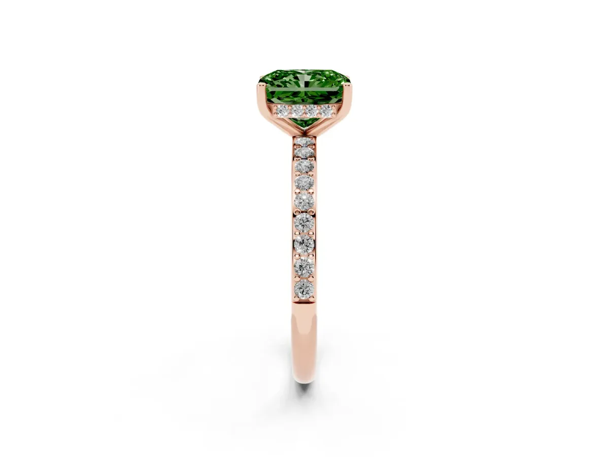Fancy Green Radiant Cut Cut Diamond Pavé Band Ring with Four-Prong Setting Rose gold