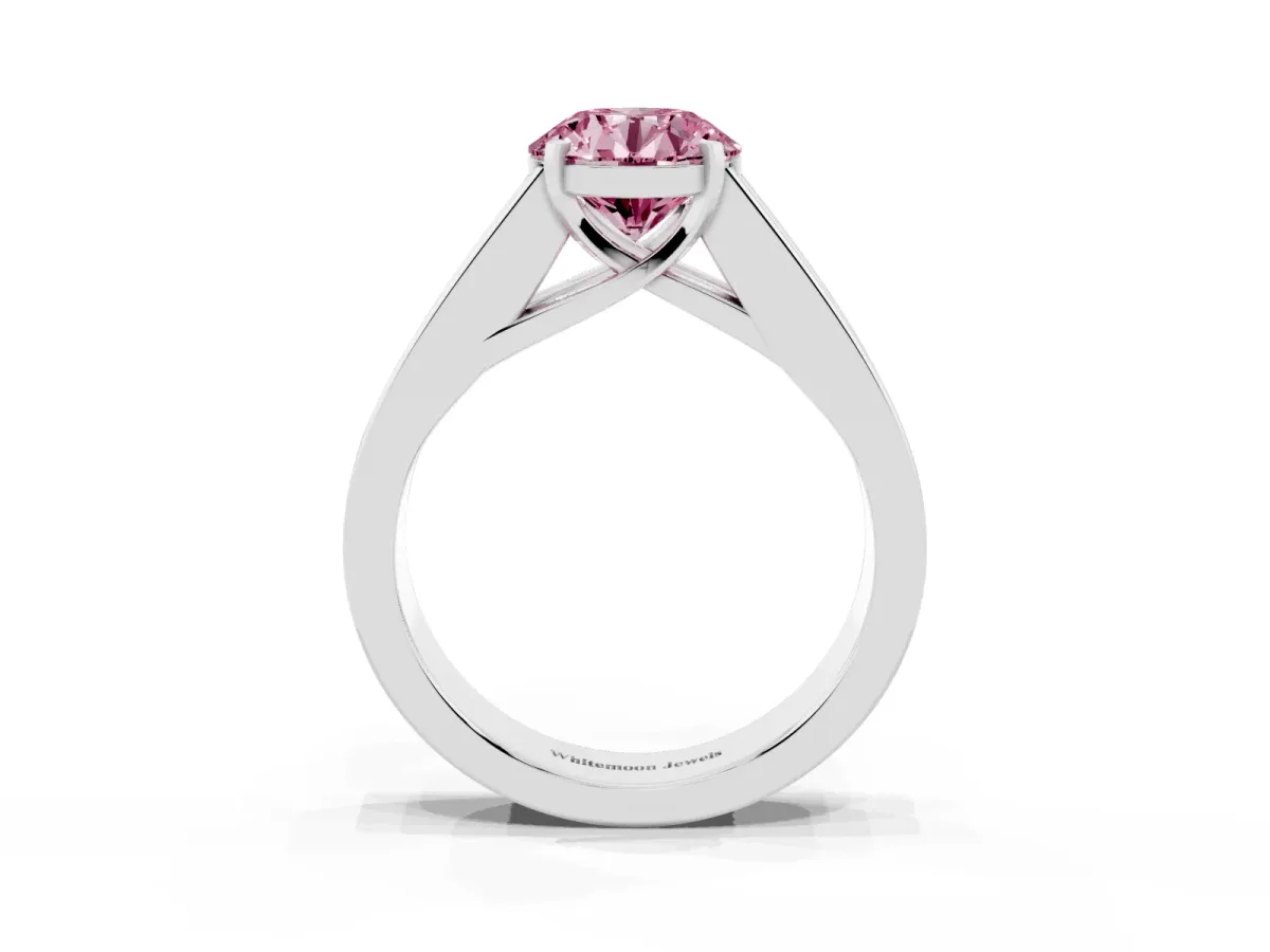 Fancy Pink Round Cut Cut Channel Set Solitaire Ring with Four-Prong Setting Platinum