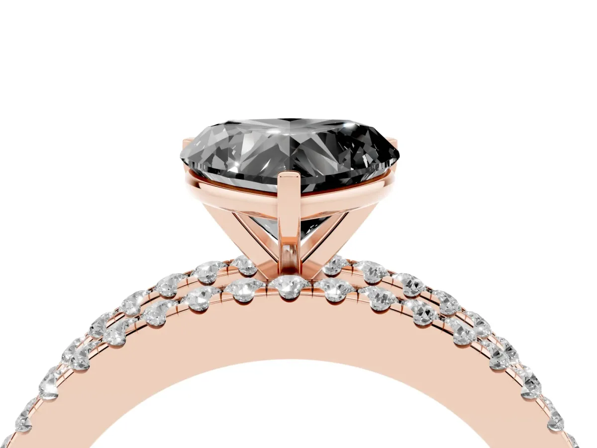 Fancy Black Heart Cut Diamond Solitaire Ring with Pavé and Channel Set Band Rose gold