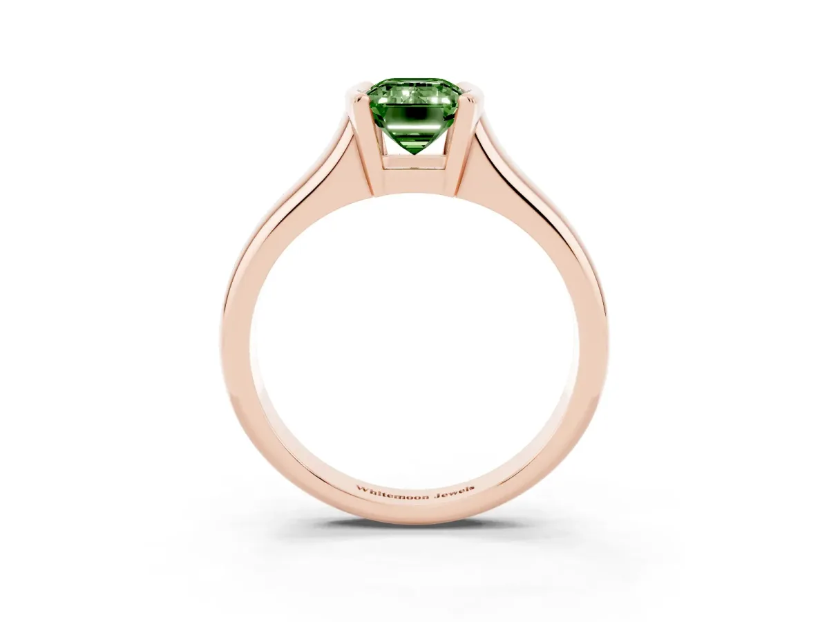 Fancy Green Emerald Cut Solitaire Tension Set Diamond Ring with Split Shank Band Rose gold