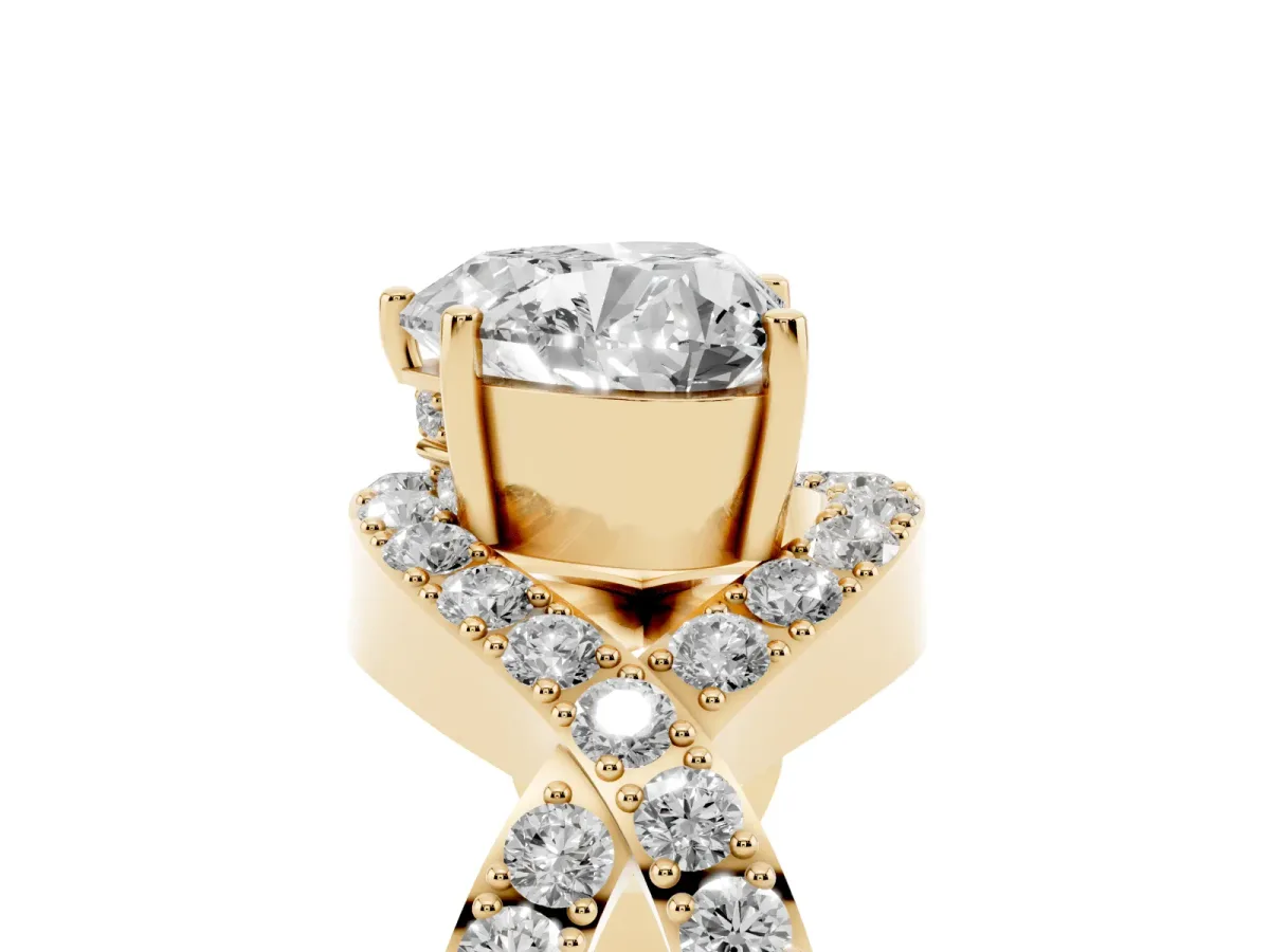 Heart Cut Solitaire Twist Band Pavé Diamond Engagement Ring Yellow gold