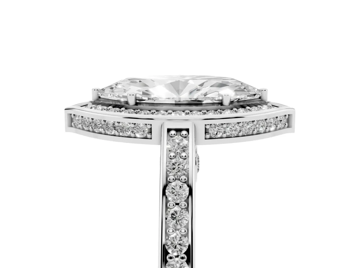 Marquise Cut Cut Halo Pave Split Shank Prong Setting Ring Platinum