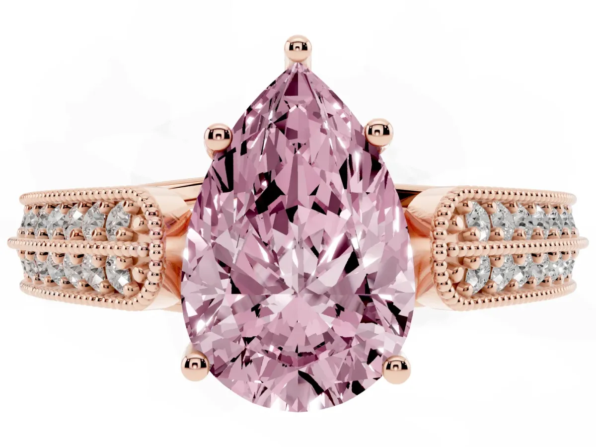 Fancy Pink Pear Cut Cut Pave Split Shank Engagement Ring with Four-Prong Setting Rose gold