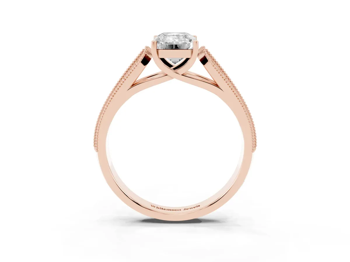 Emerald Cut Cut Pave Split Shank Engagement Ring with Four-Prong Setting Rose gold