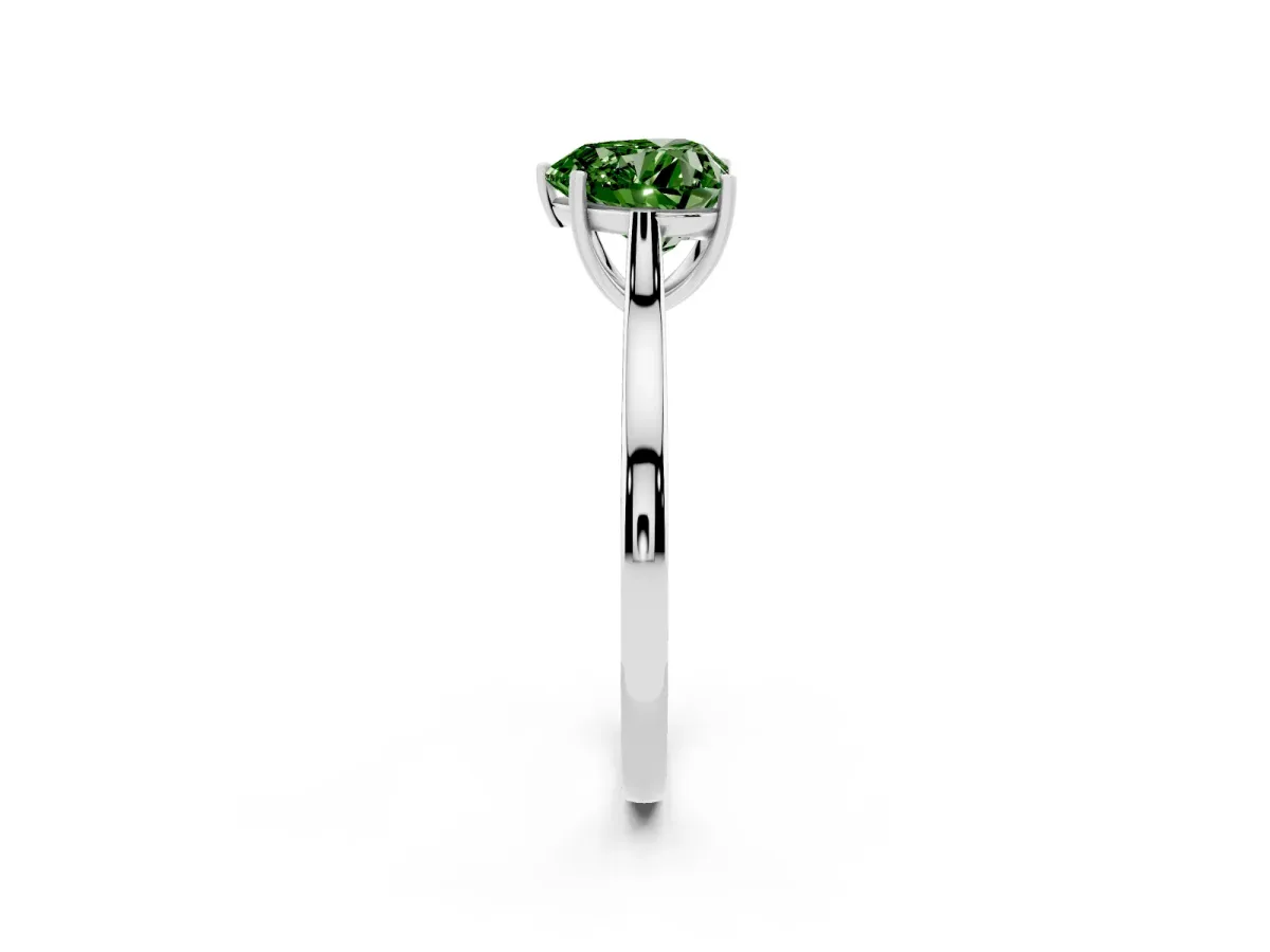 Fancy Green Heart Cut Solitaire Heart Prong Engagement Ring with Tapered Band White gold