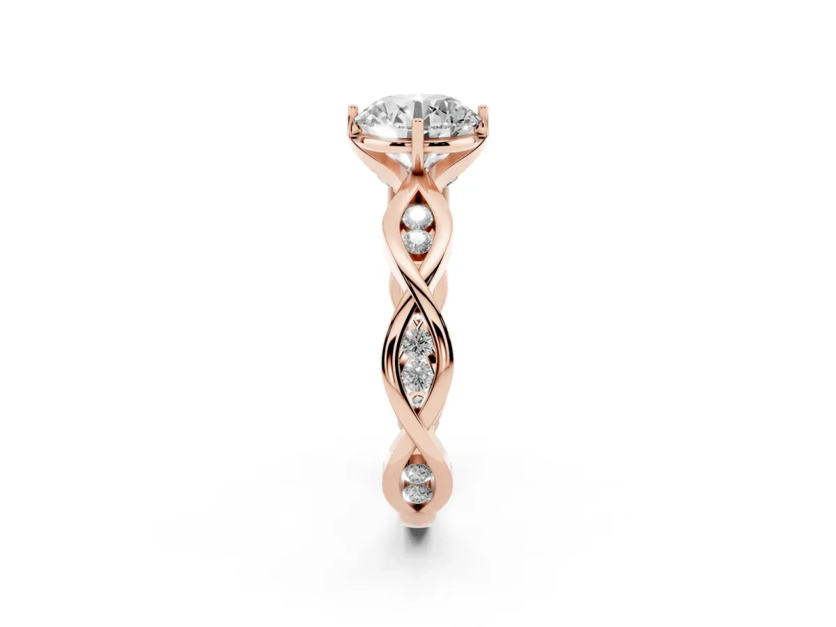 Round Cut Solitaire Twist Band with Leaf Prong Setting Rose gold