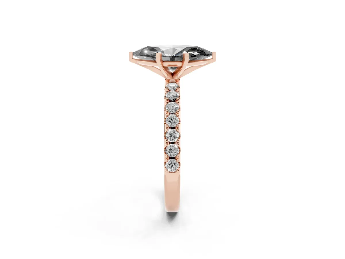 Fancy Black Marquise Cut Diamond Solitaire Pavé Band with Four-Prong Setting Rose gold
