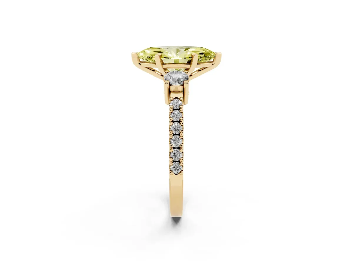 Fancy Yellow Marquise Cut Three-Stone Diamond Pavé Band with Prong Setting Yellow gold