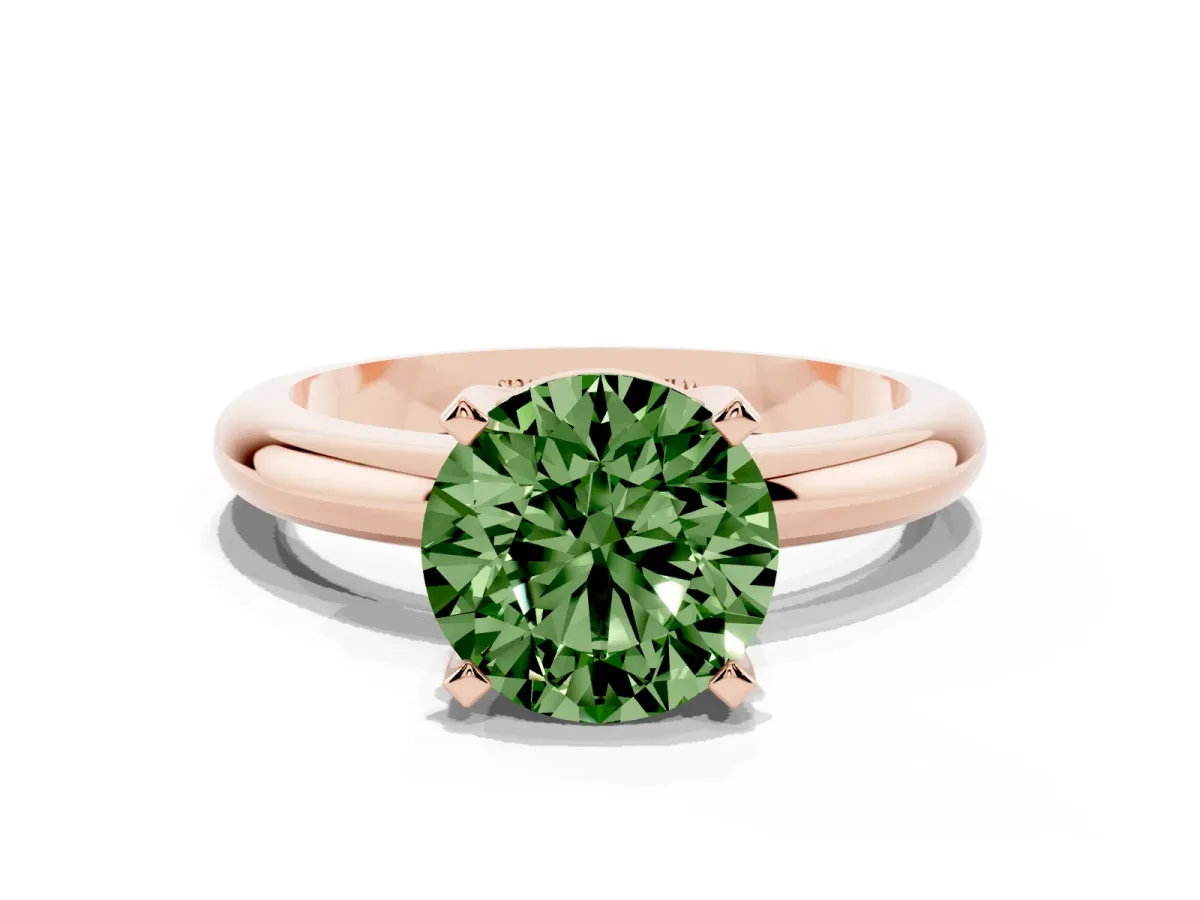 Fancy Green Round Cut Diamond Solitaire Engagement Ring with Round Band and Four-Prong Setting Rose gold