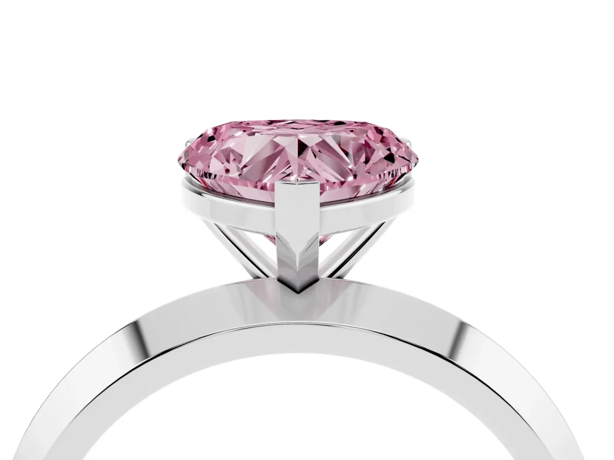Fancy Pink Heart Cut Cut Solitaire Engagement Ring with Flat Band and Four-Prong Setting Platinum