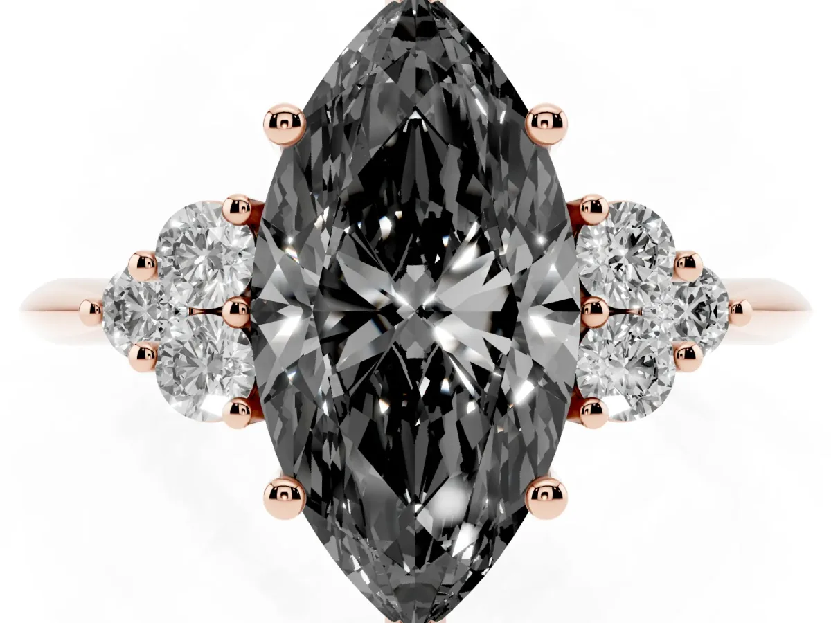 Fancy Black Marquise Cut Cut Diamond Cluster Ring with Solitaire Band and Four-Prong Setting Rose gold