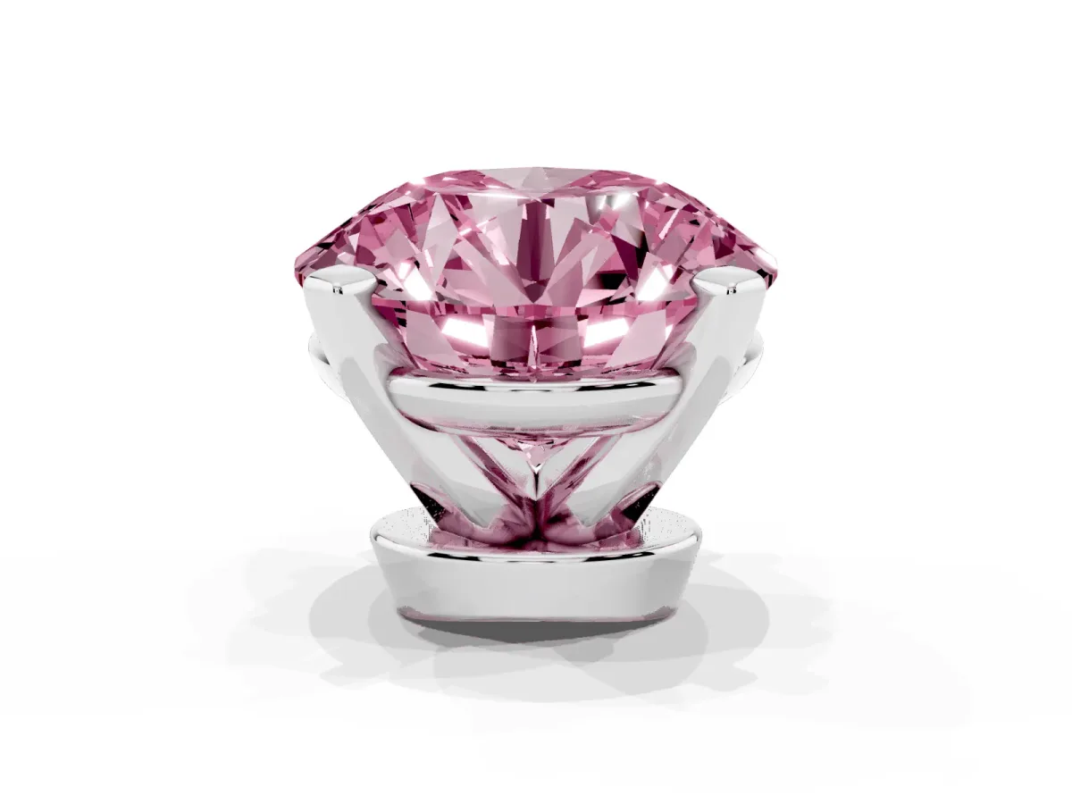 Fancy Pink Round Cut Diamond Solitaire Ring with Prong Setting and Classic Band Silver
