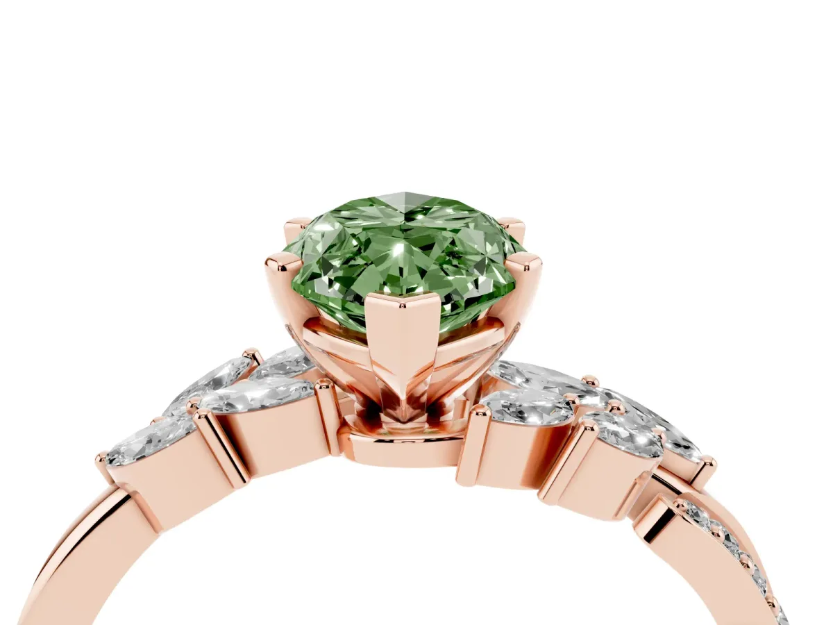 Fancy Green Marquise Cut Solitaire Marquise Twist Band with Six-Prong Setting Rose gold