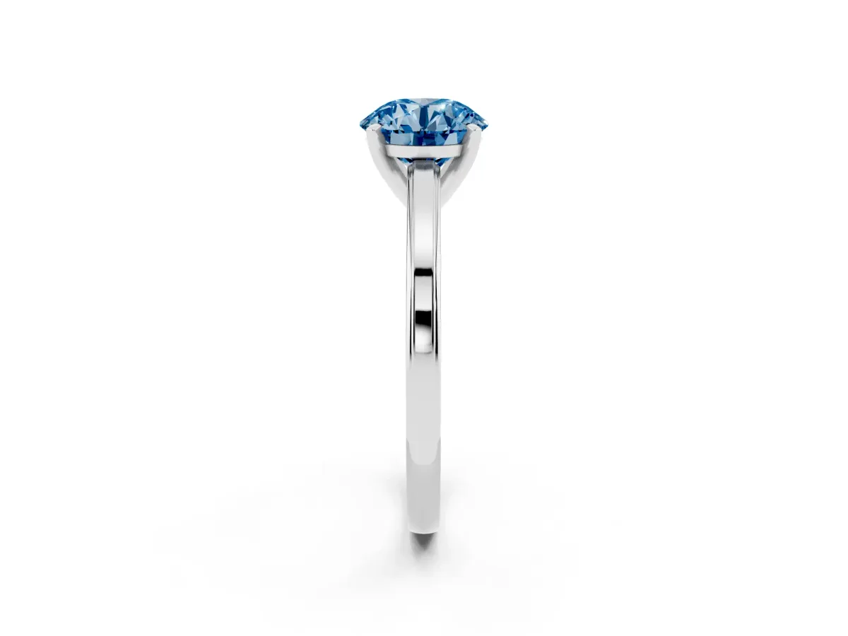 Fancy Blue Round Cut Solitaire Diamond Ring with Four-Prong Setting and Classic Band White gold