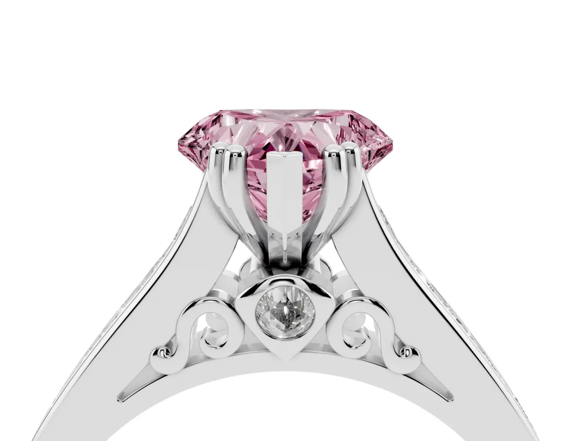 Fancy Pink Heart Cut Cut Channel Set Solitaire Engagement Ring with Prong Setting Silver