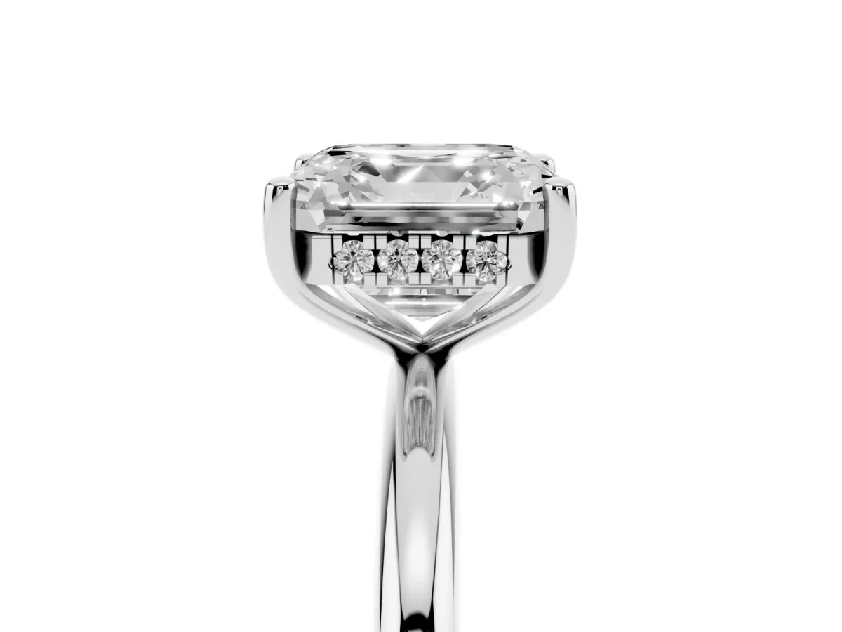 Asscher Cut Cut Solitaire Engagement Ring with Four-Prong Setting and Classic Band Silver