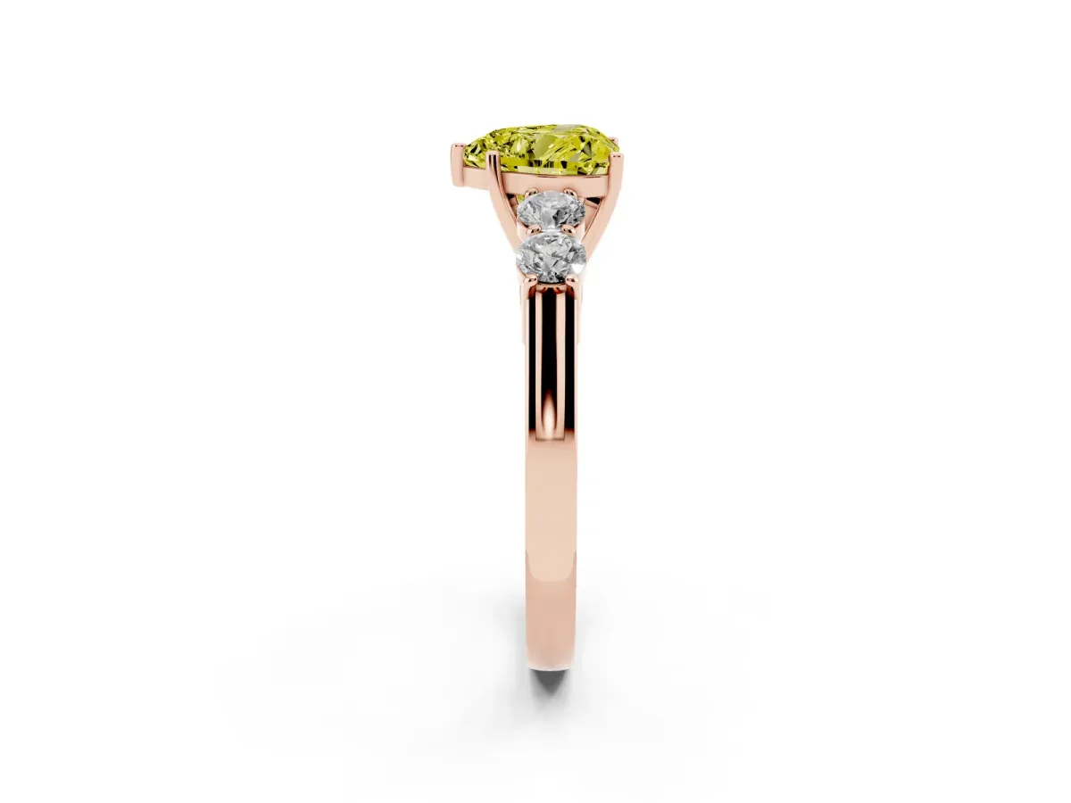 Fancy Yellow Heart Cut Cut Diamond Five-Stone Prong Set White Gold Ring Rose gold