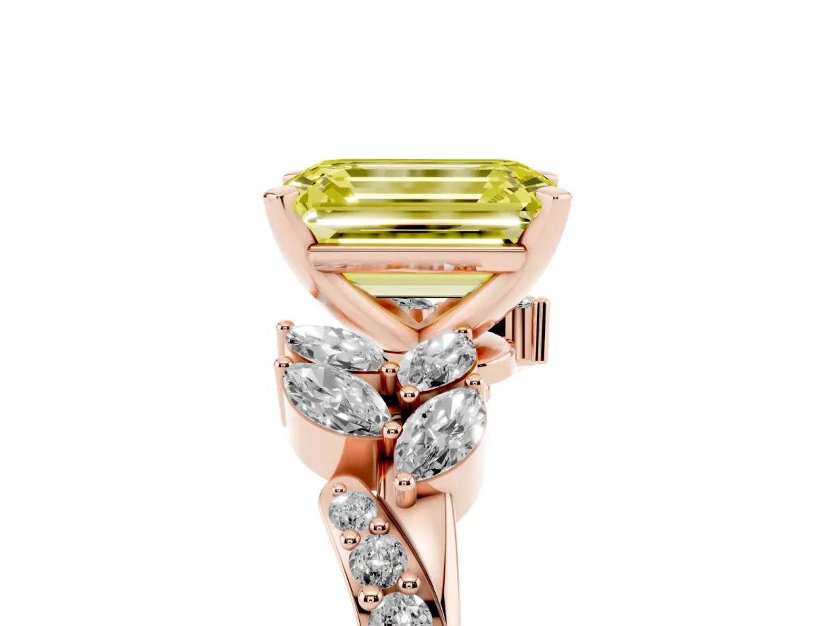 Fancy Yellow Emerald Cut Solitaire Marquise Twist Band with Six-Prong Setting Rose gold