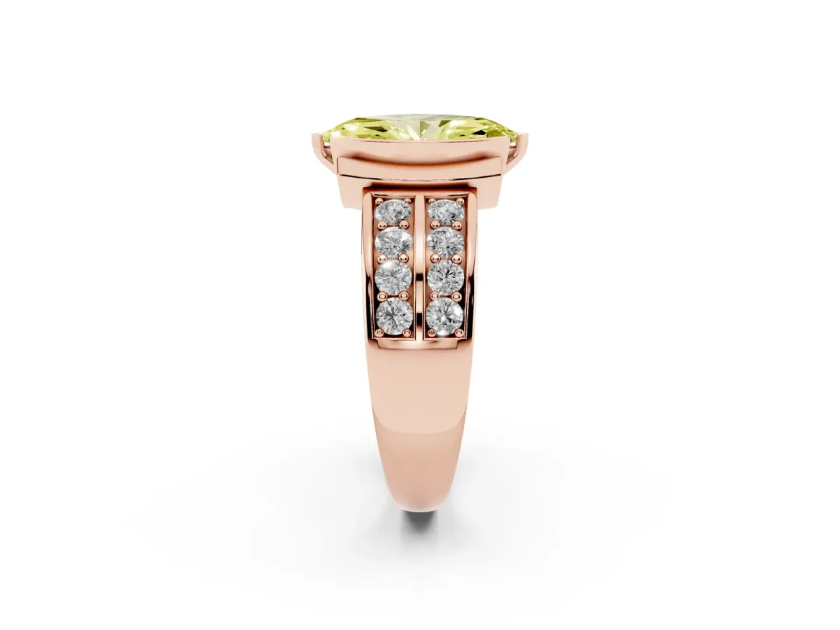 Fancy Yellow Marquise Cut Brilliant Diamond Channel Set Wide Band Ring with Bezel Setting Rose gold