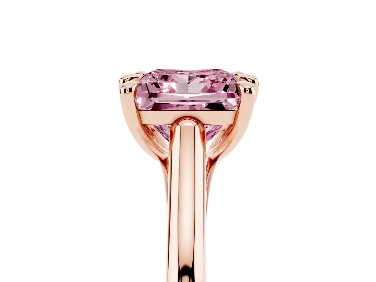 Fancy Pink Princess Cut Solitaire Engagement Ring with Six-Prong Setting and Classic Band Rose gold