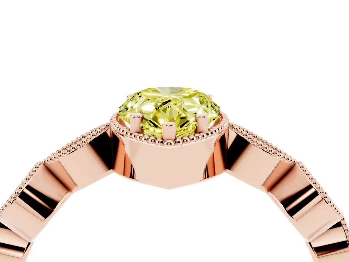 Fancy Yellow Pear Cut Diamond Vintage Milgrain Ring with Round Stations Rose gold