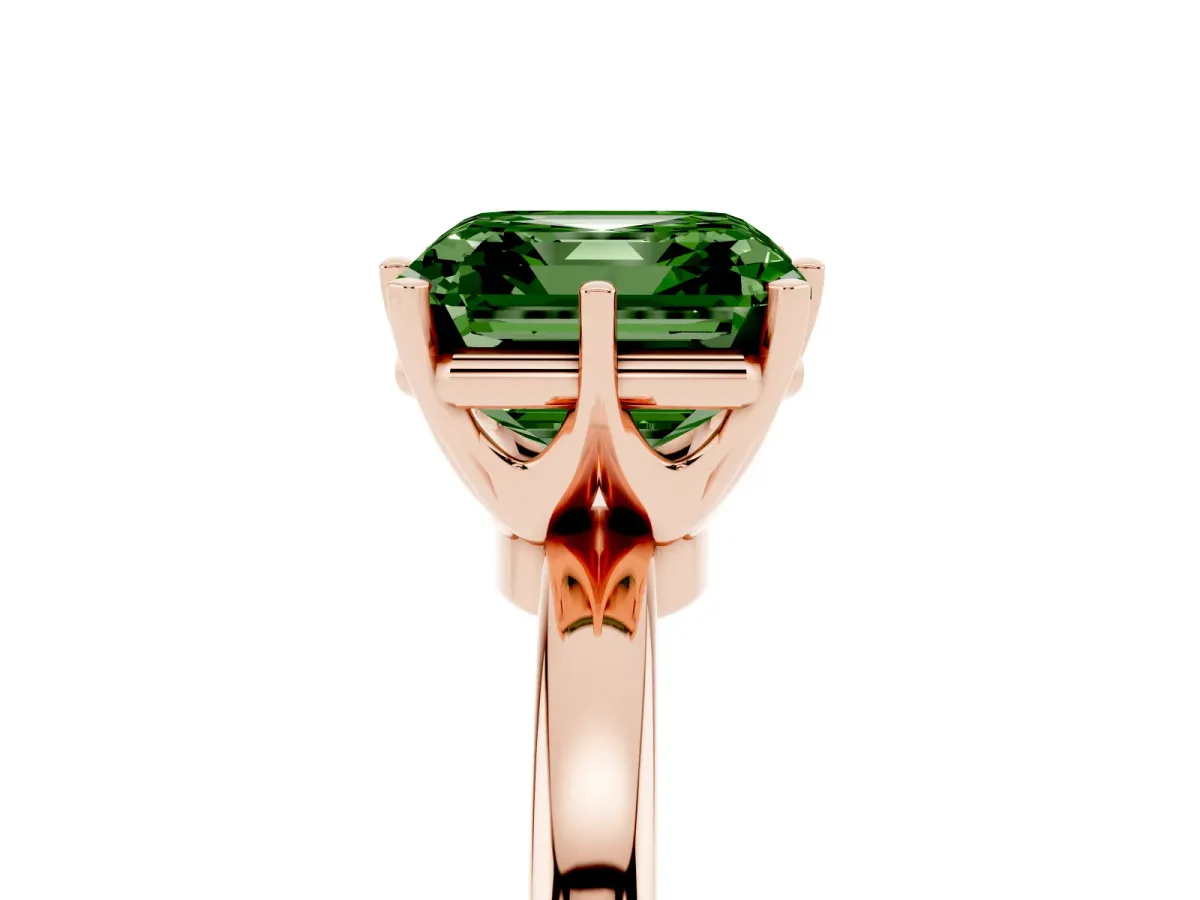 Fancy Green Asscher Cut Solitaire Diamond Ring with Six-Prong Setting on a Classic Band Rose gold