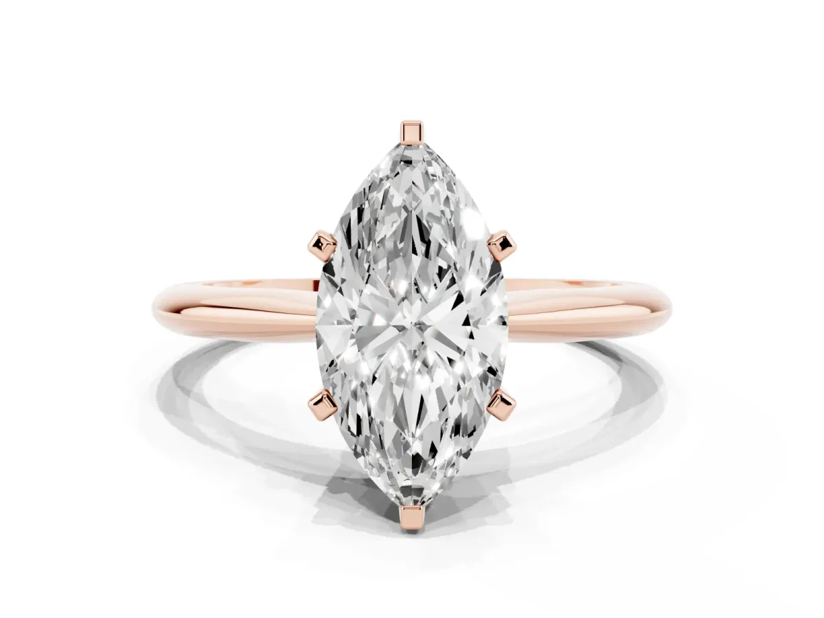Marquise Cut Cut Solitaire Ring with Four-Prong Setting on a Classic Band Rose gold
